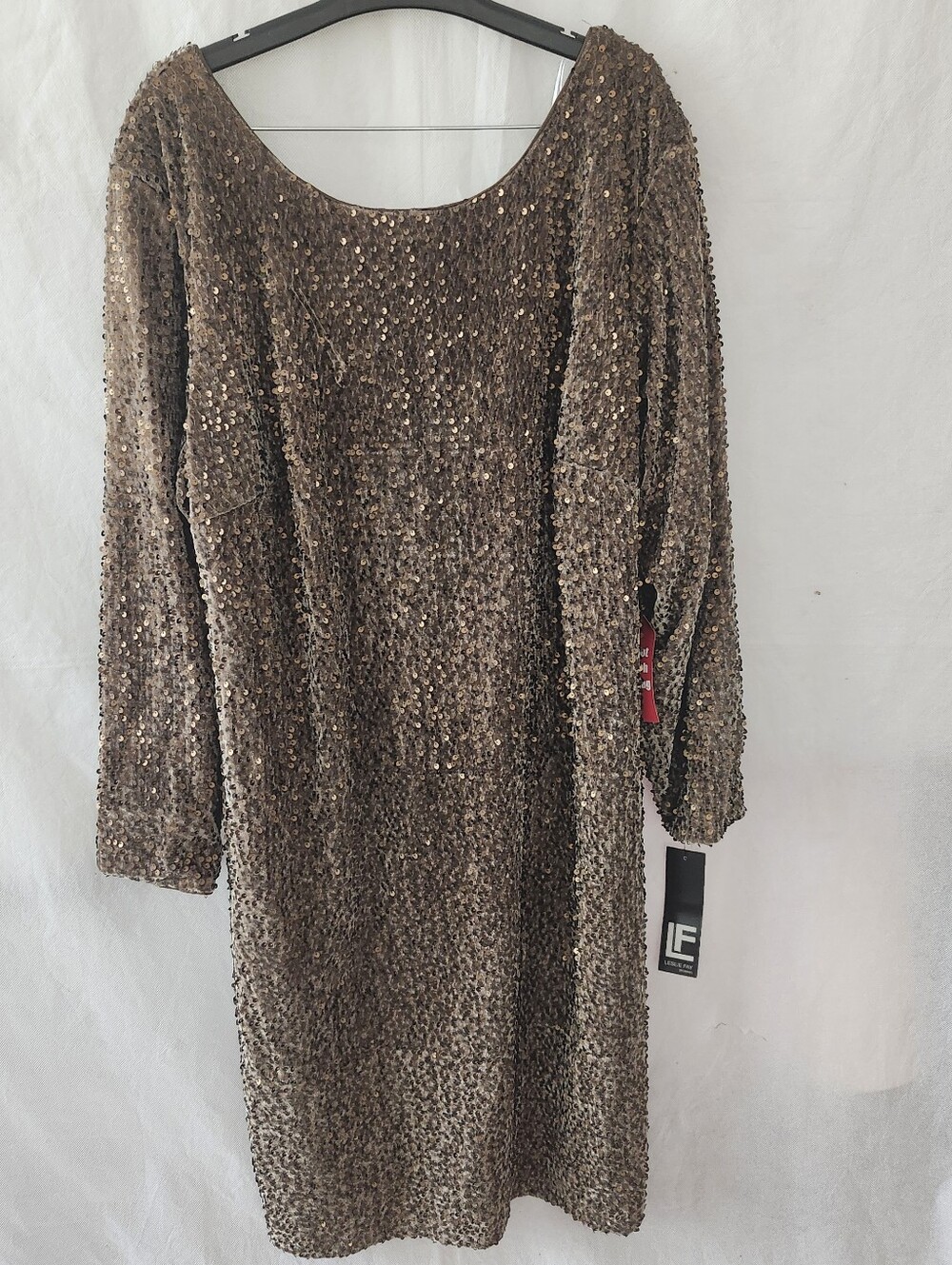 Leslie Fay Brown Sequin Long Sleeve Dress Sz 20W